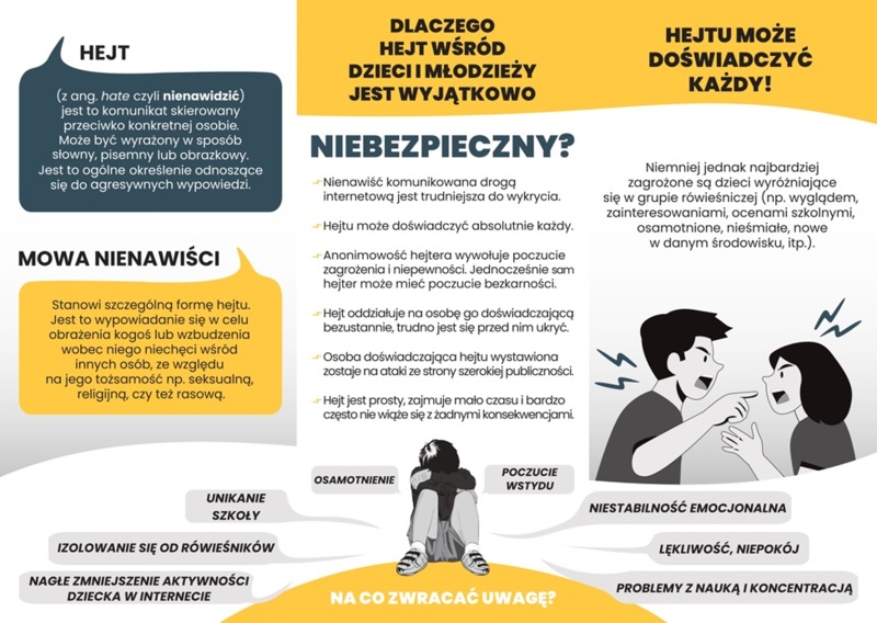 Broszura: Hejt i Mowa Nienawiści - Powiedz Stop! (Nauczyciele Rodzice)